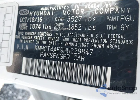 2017 Hyundai Accent Se из США, поврежденный, VIN KMHCT4AE9HU229847